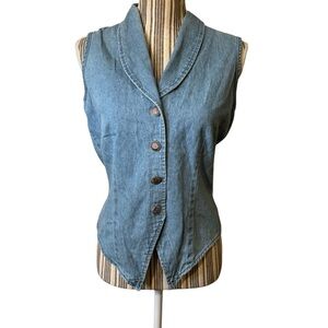 Vintage Waistcoat/ Vest Medium Denim Chambray Blue Sleeveless Button-Up Top Y2K